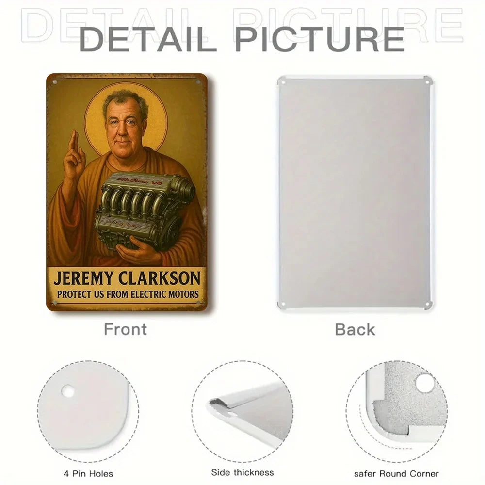 1pc Vintage Jeremy Clarkson Racing Car Metal Poster - Heavy-Duty Garage Decor with Top Gear Inspired Design