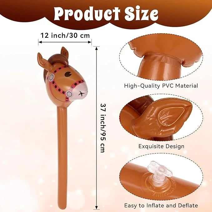3PCS Inflatable Horsehead Stick, Cute Brown Horsehead Stick, Suitable For Cowboy Themed Birthday Party Decoration