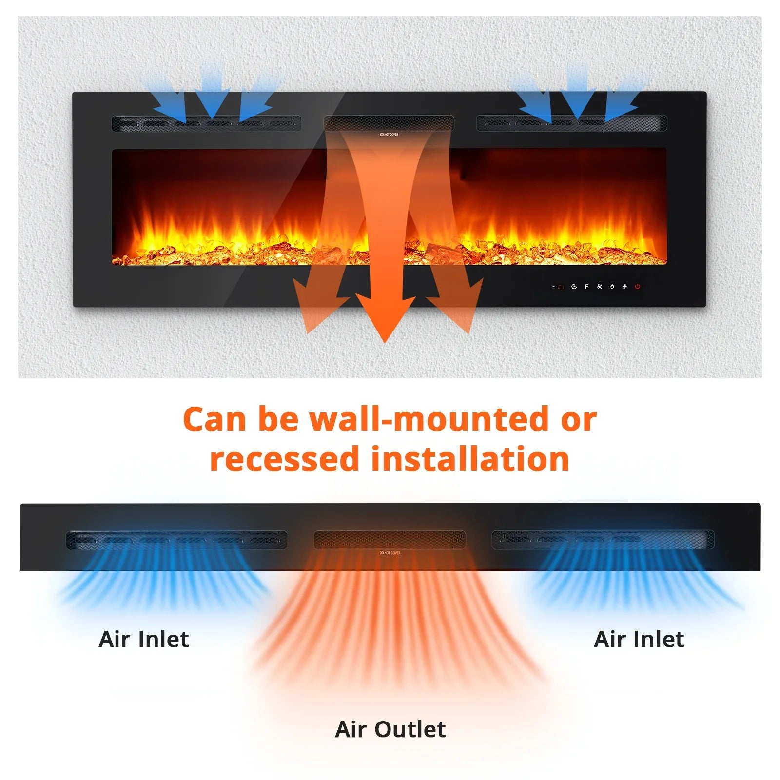 50Inch Electric Fireplace Inserts Ultra Narrow Frame Wall Mounted Fireplaces with 3 Heating Modes 12 Flame Colors Remote Control