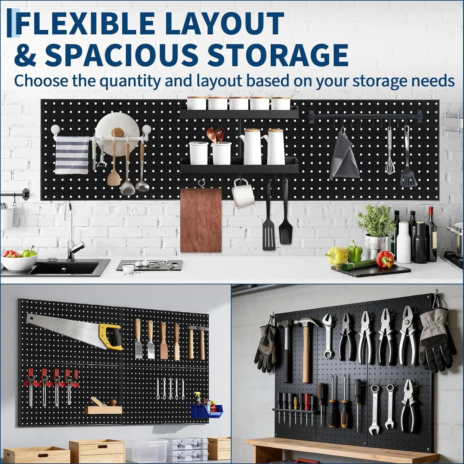 4 PCS Metal Pegboard Panels 48"X24" Peg Board Wall Organizer with Flexible Layout for Garage Storage,Workshop,Craft Room Tool