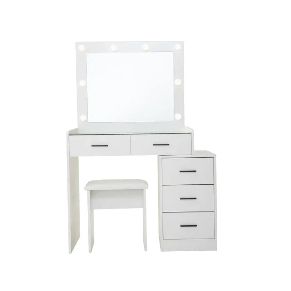 Adjustable white dressing table with 5 drawers