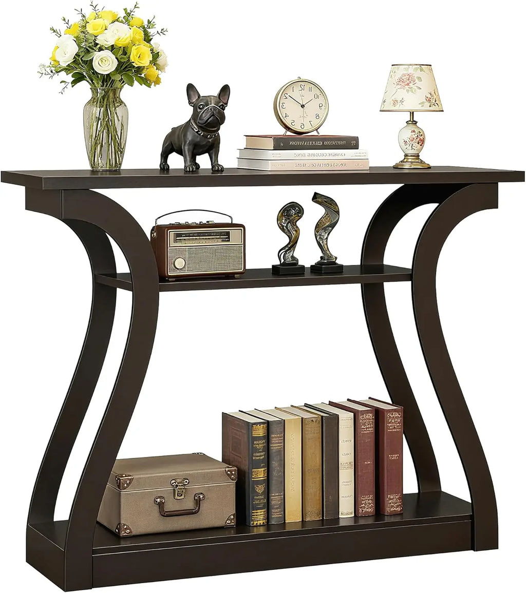 Console Table, Entryway Table with 3 Tier Storage Shelves, Narrow Long Sofa Table for Entryway, Living Room, Hallway, Couch
