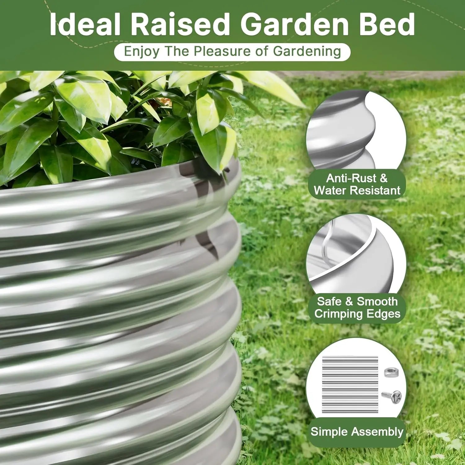 3-Piece Galvanized Steel Raised Garden Bed, Outdoor Metal Planter Box for Vegetables and Flowers, 3x2ft Size