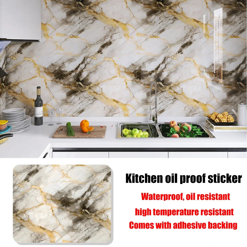 40cm New Marble Kitchen Oil-proof Wall Stickers Self-adhesive Stain-resistant High Temperature Kitchen Wallpaper Home Decorative