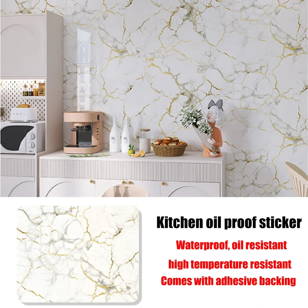 40cm New Marble Kitchen Oil-proof Wall Stickers Self-adhesive Stain-resistant High Temperature Kitchen Wallpaper Home Decorative