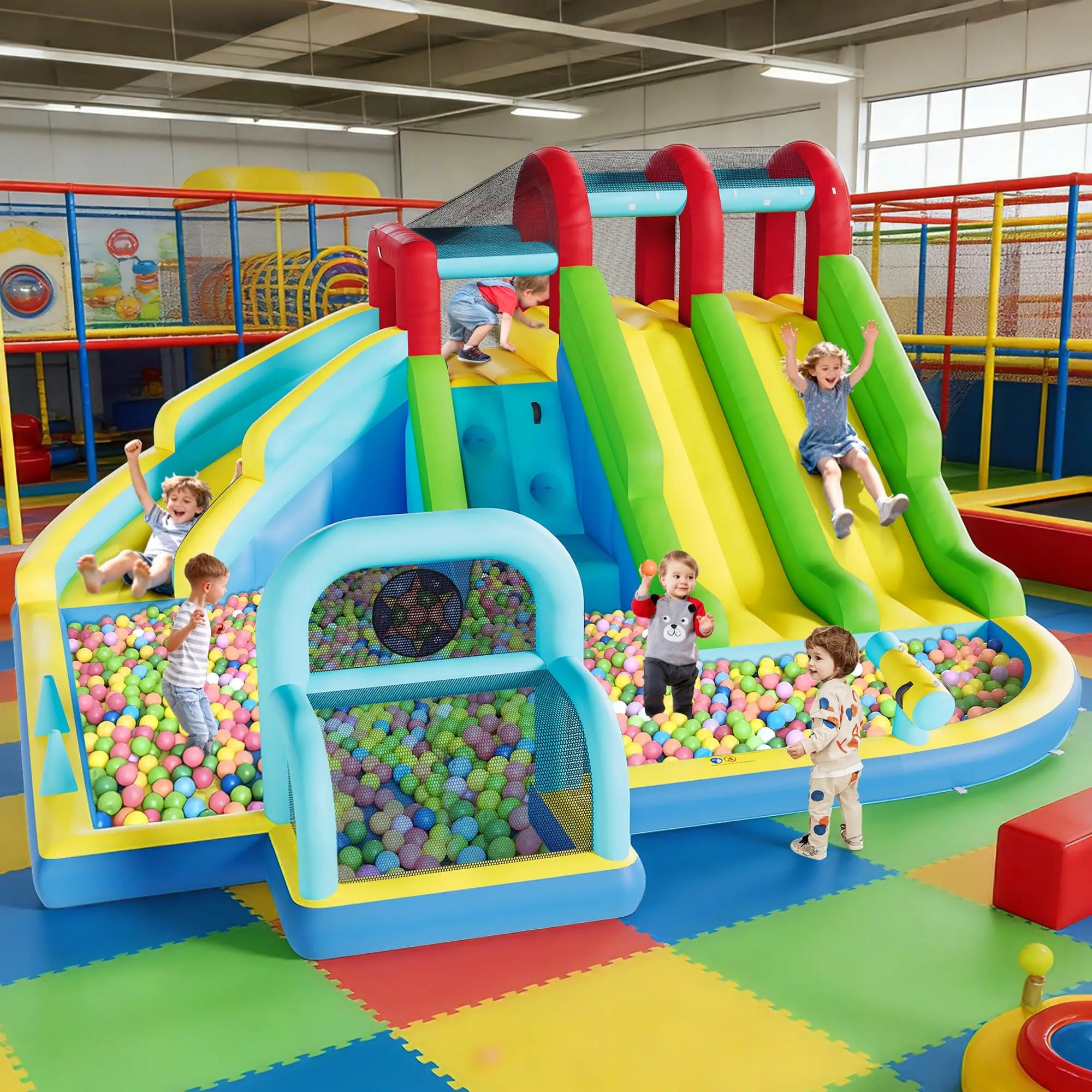 14.4x12.8FT Inflatable Bounce House With Blower 3 Water Slides Kids Jumping Castle Splash Pool For Indoor Outdoor Backyard Party