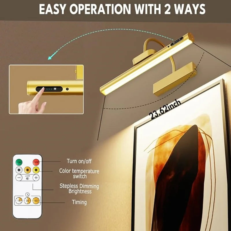 4000mAh Led Rechargeable Wall Lamp Modern Remote Control 3 color Dimming Gold Bathroom Mirror Light Aluminum Picture Lights
