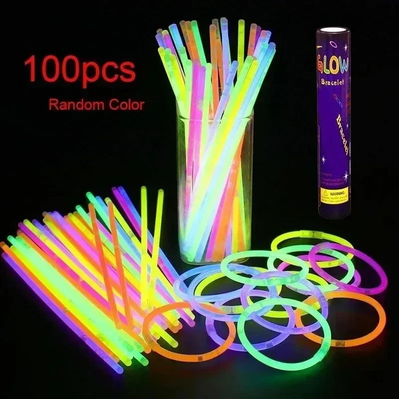 100PCS Glow Stick Christmas Halloween New Year Children's Toys Glow Dance Festival Party Glow Wristbands Glow Bracelet Concert