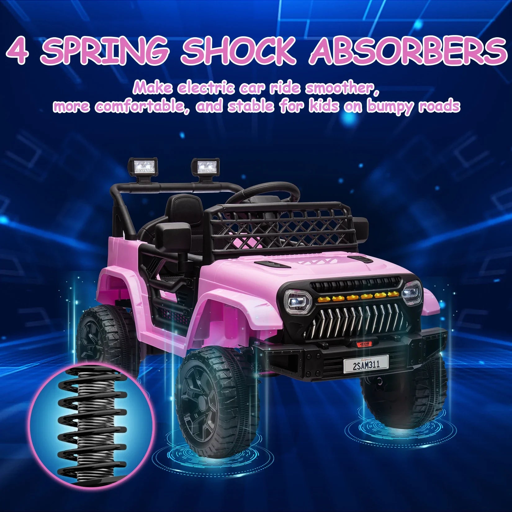 12V Kids Ride On Truck Car Toy Battery Powered Electric Vehicle with Remote Control, Spring Suspension, LED Lights, Music,