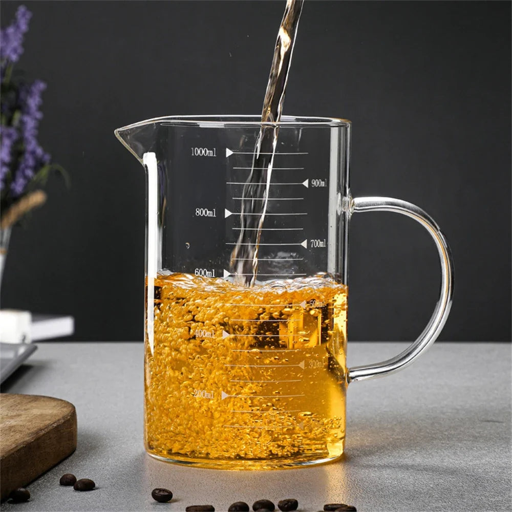 1pcs Glass Measuring Cup With Handle 250/350/500/1000ml High Borosilicate Glass Milk Coffe Measuring Mug Heat-resistant Cup