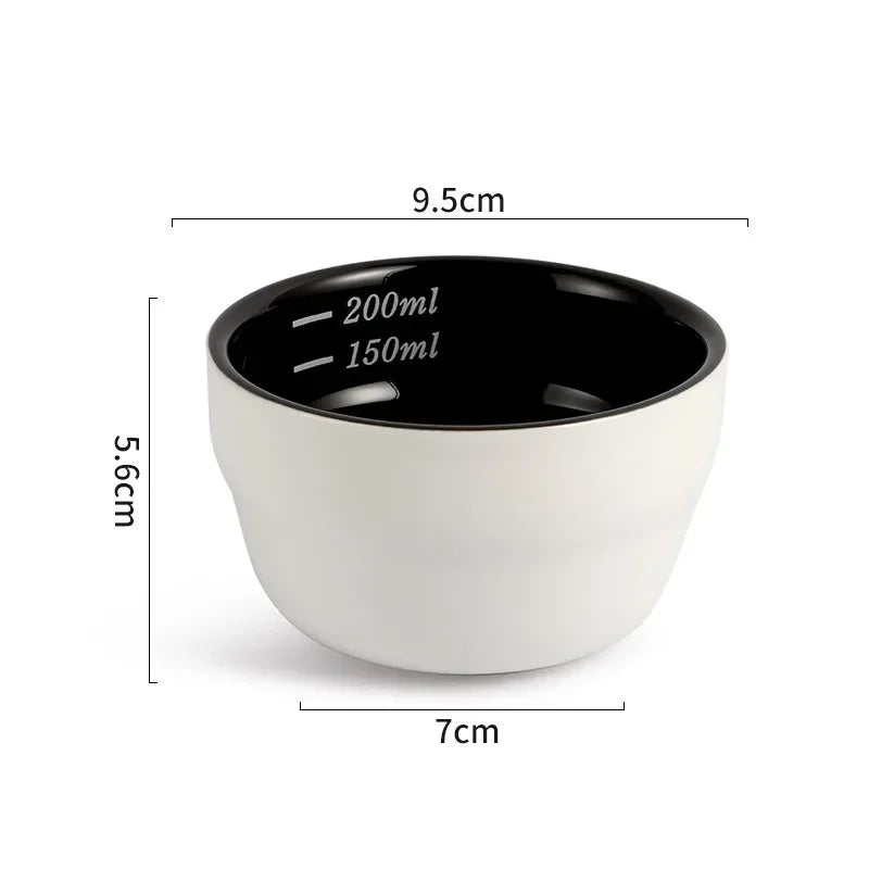 200ml Ceramic Coffee Bowl with Scale Thickened Measuring Bowl U Cupping Cup with Spoon Espresso Measuring Cup Coffee Accessories