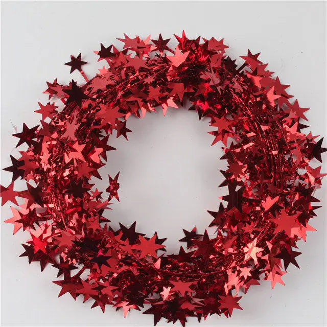 2/4MGreen Christmas Tree Decoration Ribbon Garland Christmas TreeBar Tops Ornaments Xmas Tinsel Grass Ring Family Reunion Party