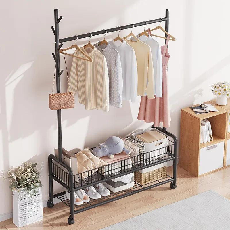 Foldable Standing Coat Rack Clothes Hanger Floor Coat Stand Portable Collapsible Organizer Bedroom Balcony Entryway Hall