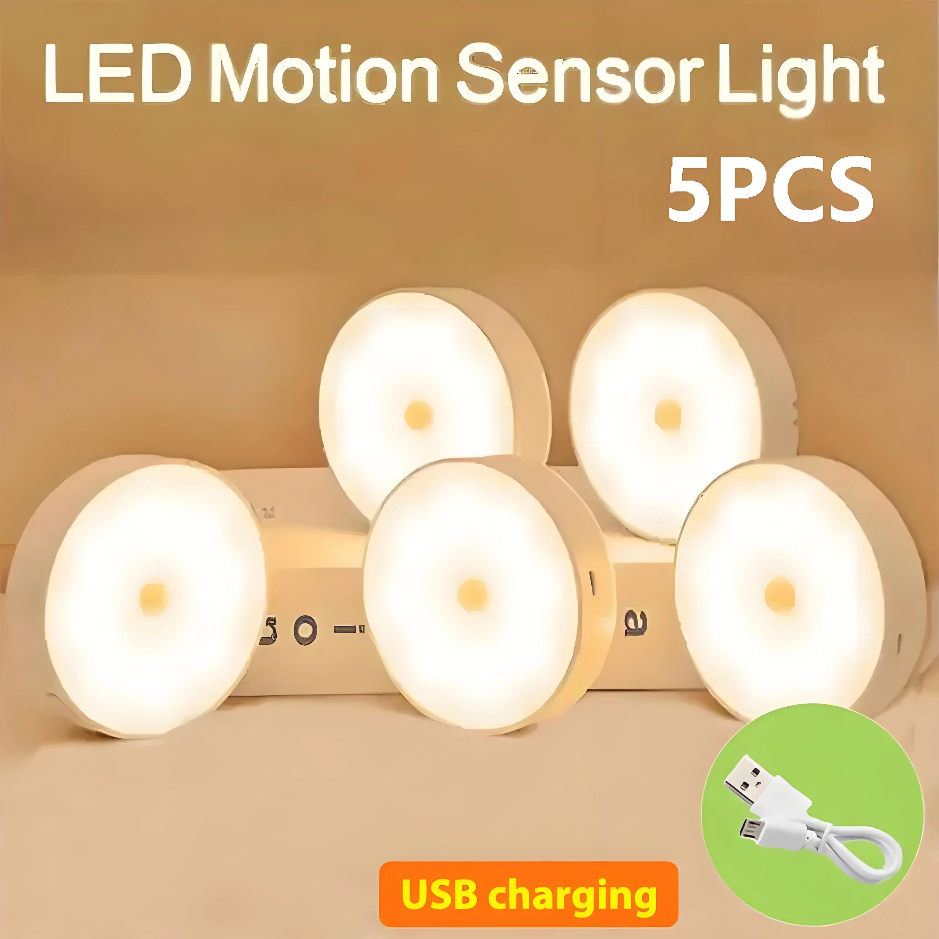5pcs Wireless LED Night Light Motion Sensor Lamp USB NightLights for Bedroom Kitchen Stair Hallway Wardrobe Lighting Cupboard
