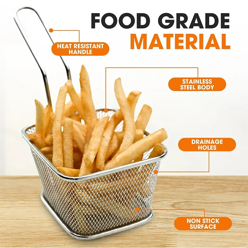 4Pcs Mini Square Fry Basket Stainless Steel French Fries Fry Basket with Handle Deep Food Serving Baskets For Onion Rings Snacks