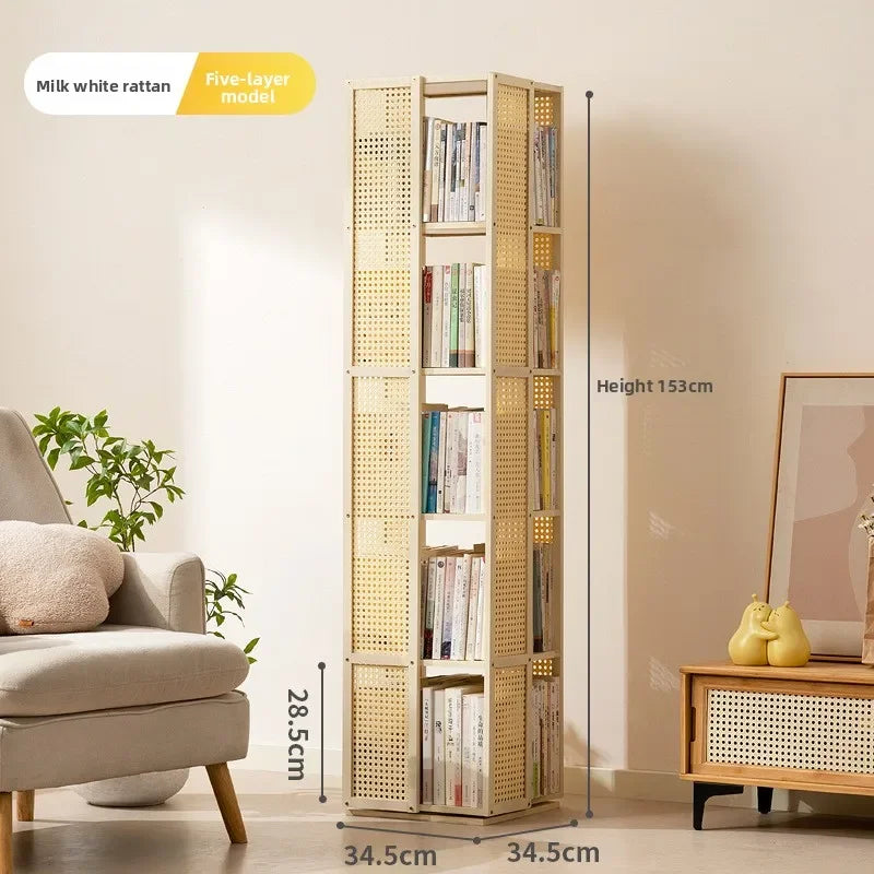 All solid wood rotating bookshelf 360-degree bookcase multi-layer storage home living room removable children's floor rack