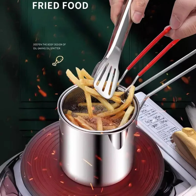304 Stainless Steel Deep Fryer With Frying Basket Multifunction Small Pot For Kitchen Chicken Fish Cooking Tool