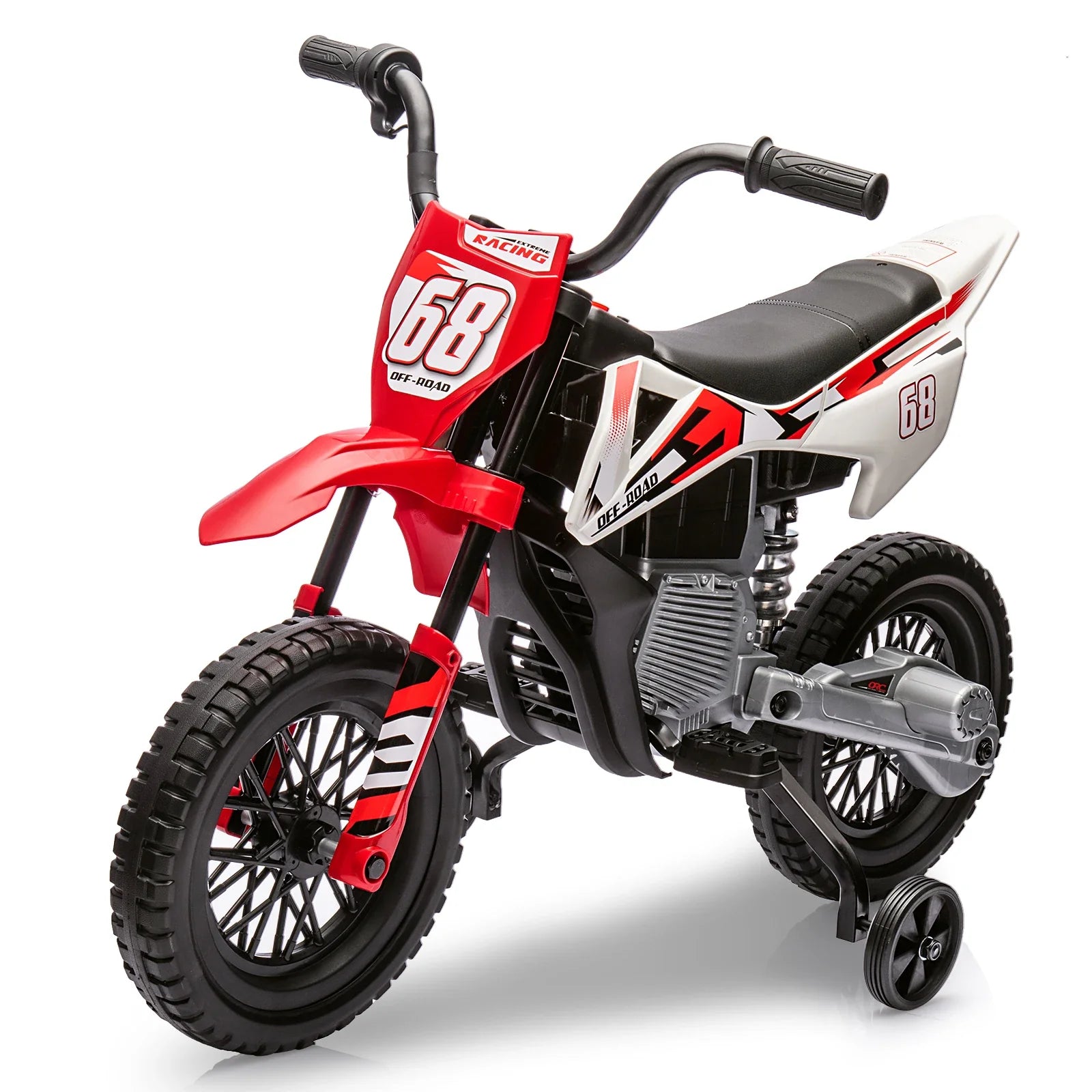 12V Electric Dirt Bike Kids Ride on Motorcycle for Toddlers with Traning Wheels Twist Grip Throttle 3Mph Max Speed and Music