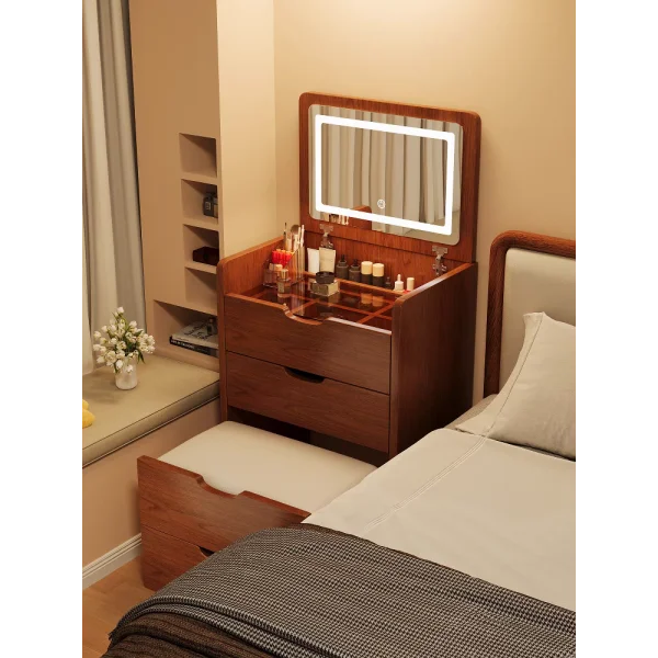 (60cm) 3 in 1 Vanity Desk with Plip Top Mirror, Small Make Up Vanity Set with Visible Glass Desktop