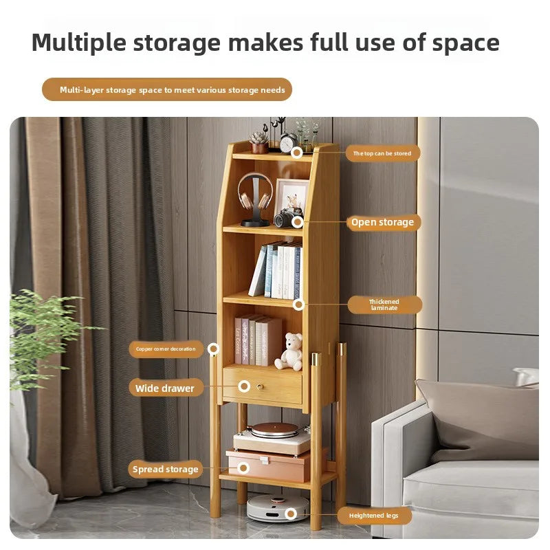 Bookshelf Shelf Floor-to-ceiling bookcase Simple living room wall locker Corner cabinet TV side cabinet Display cabinet Bamboo