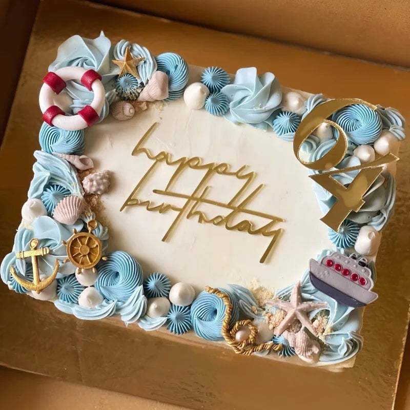 2025 New Happy Birthday Cake Topper Dessert Decoration Gold Side Acrylic Kids Party Cake Toppers for Baby Shower Baking Supplies