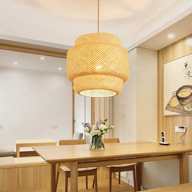 Modern 30cm E27  Bamboo Pendant Light Hand Woven Bamboo Art Chandelier Dining Room Lantern Chandelier Bedroom Dining Room Lamp