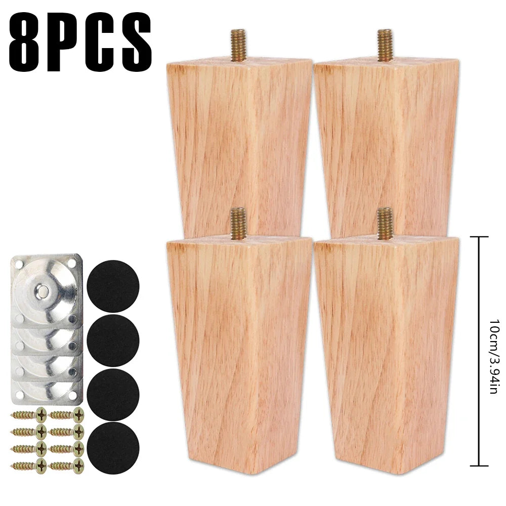 4/8Pcs Square Furniture Feet 6/10/15cm Solid Wood Sofa Legs Replacement Height Furniture Legs with Screws Mounting Plate Pads