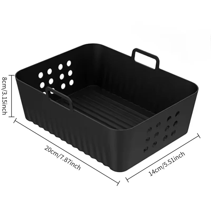 2pc/1pc Air Fryer Silicone Tray Rectangle Oven Baking Basket Reusable Liner Insert Dish Fried Chicken for Airfryers Accessories