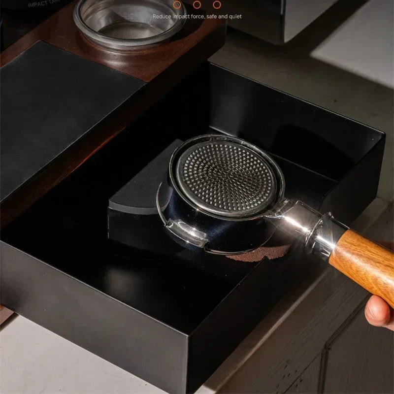 51-58mm Wooden Coffee Tamper Station Stand with Knock Box Coffee Organizer Box for Portafilter Tamper Distributor &Puck Screen