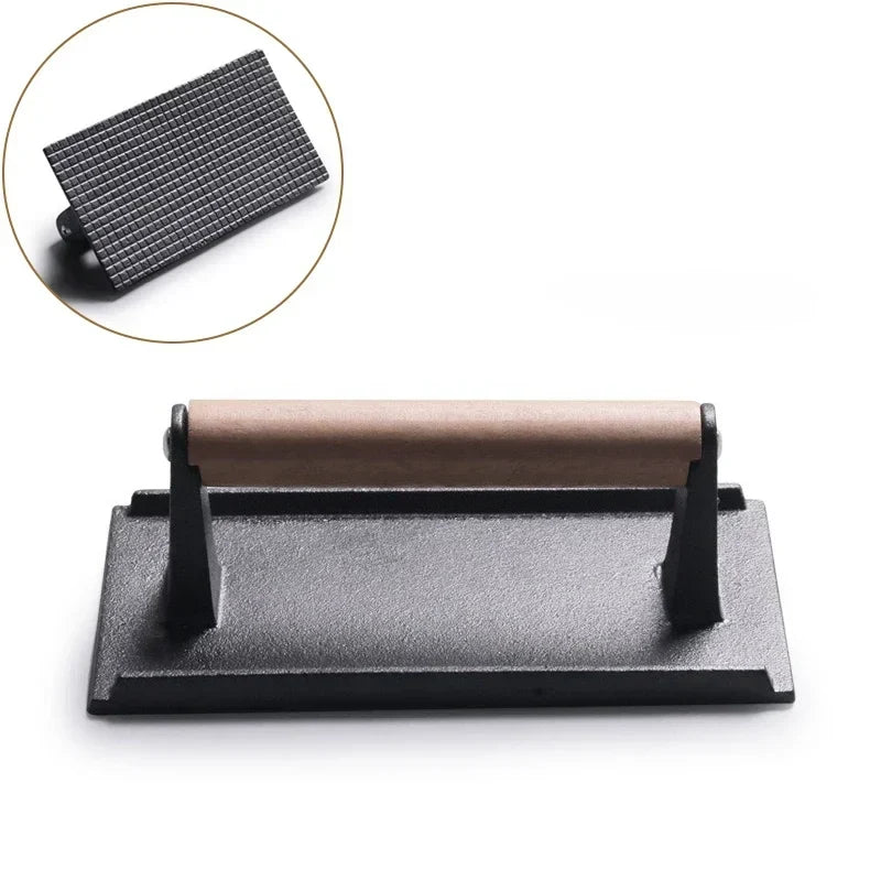 1pc Cast iron Rectangular Meat Press Round Heavy-Duty Steak Burger Press Barbecue Press For Flat Top Grill Hamburger Grinder