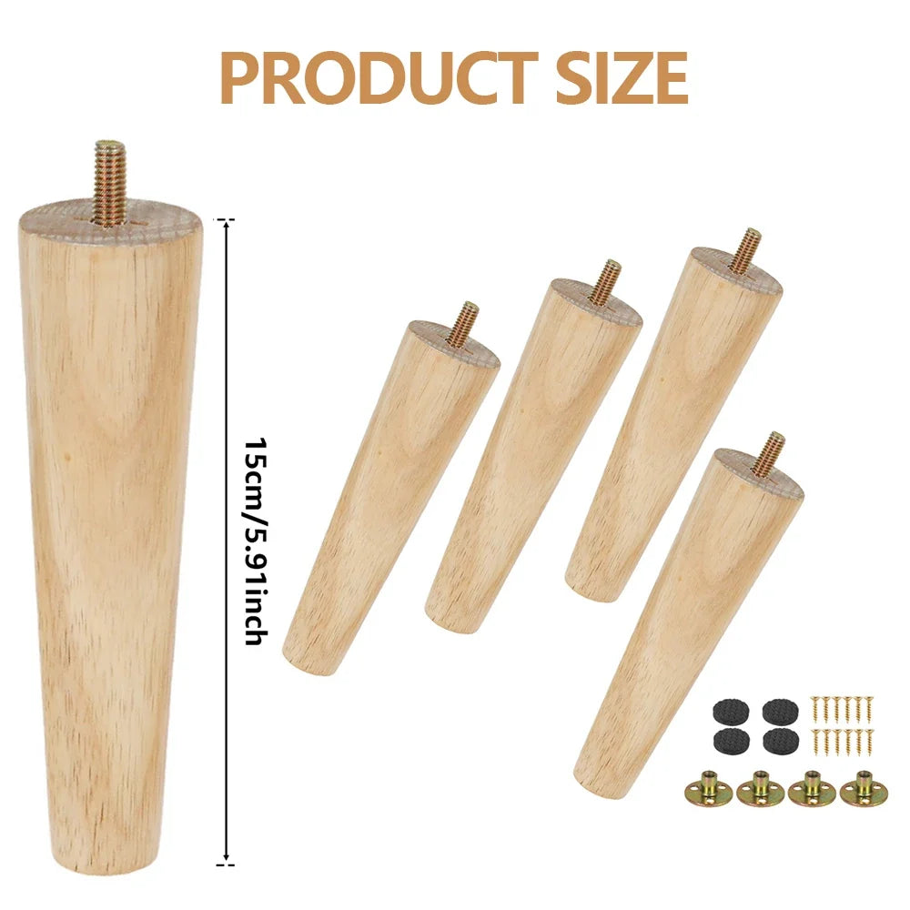 4Pcs Furniture Leg Wooden Replacement Furniture Feet 8/15/20cm Height Table Leg with Screws Foot Pads for Sofa Chair Bed Cabinet
