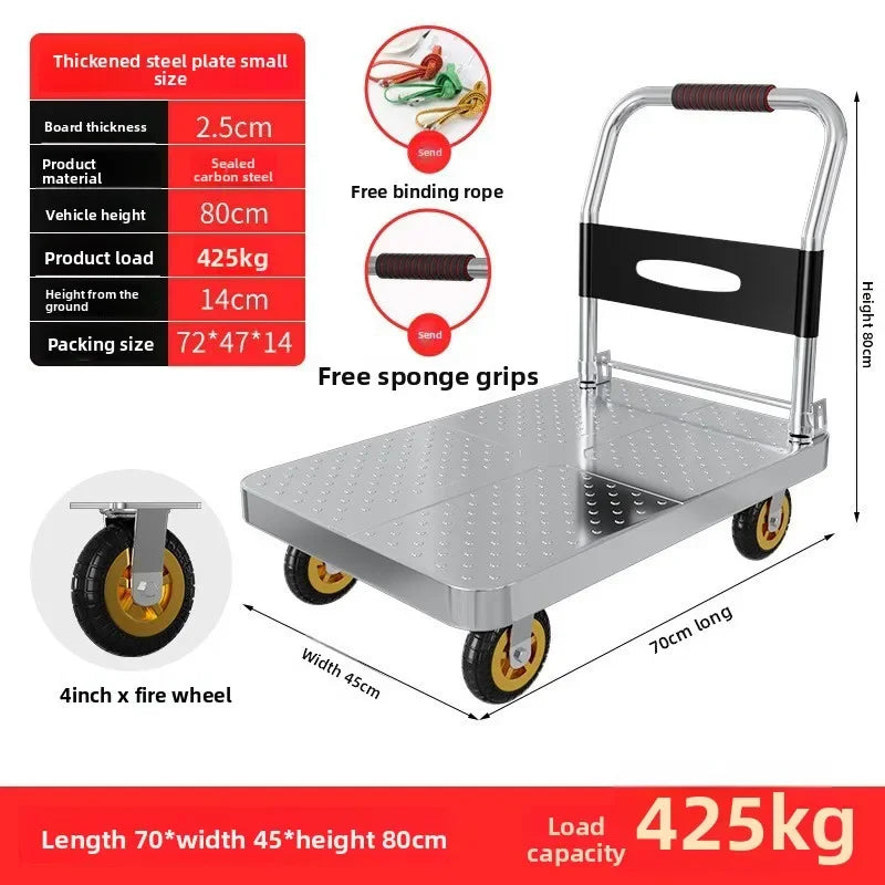 Foldable trolley for carrying goods, foldable portable thickened trailer, express delivery trolley, warehouse handling trolley