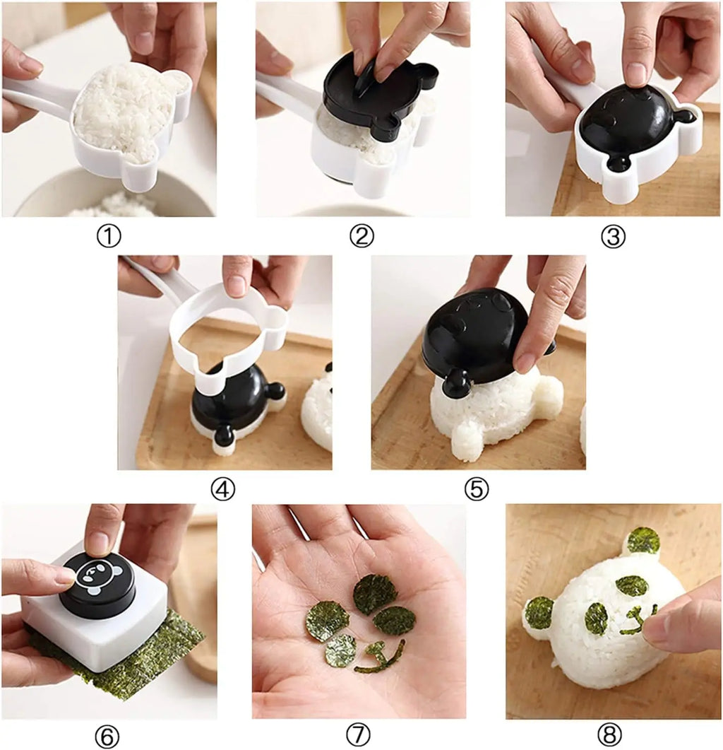 1 Set Japanese Bento Panda Sushi Mold Kit with Seaweed Nori Punch Creative Sushi Maker Mold Kitchen Rice Mold Set YY008