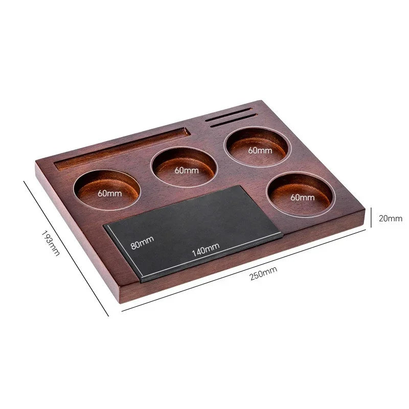 51-58mm Wooden Coffee Tamper Station Stand with Knock Box Coffee Organizer Box for Portafilter Tamper Distributor &Puck Screen