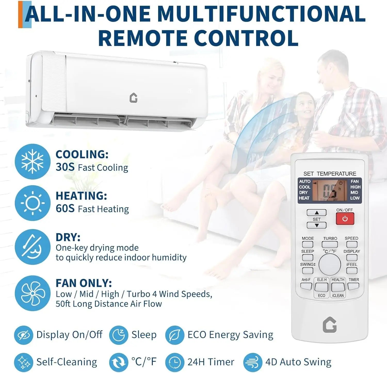 24000 BTU Mini Split Air Conditioner Heat Pump 19 SEER2 230V Ductless Inverter AC System with WiFi Cooling & Heating 1500 Sq. Ft
