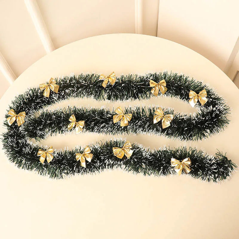 2/4MGreen Christmas Tree Decoration Ribbon Garland Christmas TreeBar Tops Ornaments Xmas Tinsel Grass Ring Family Reunion Party