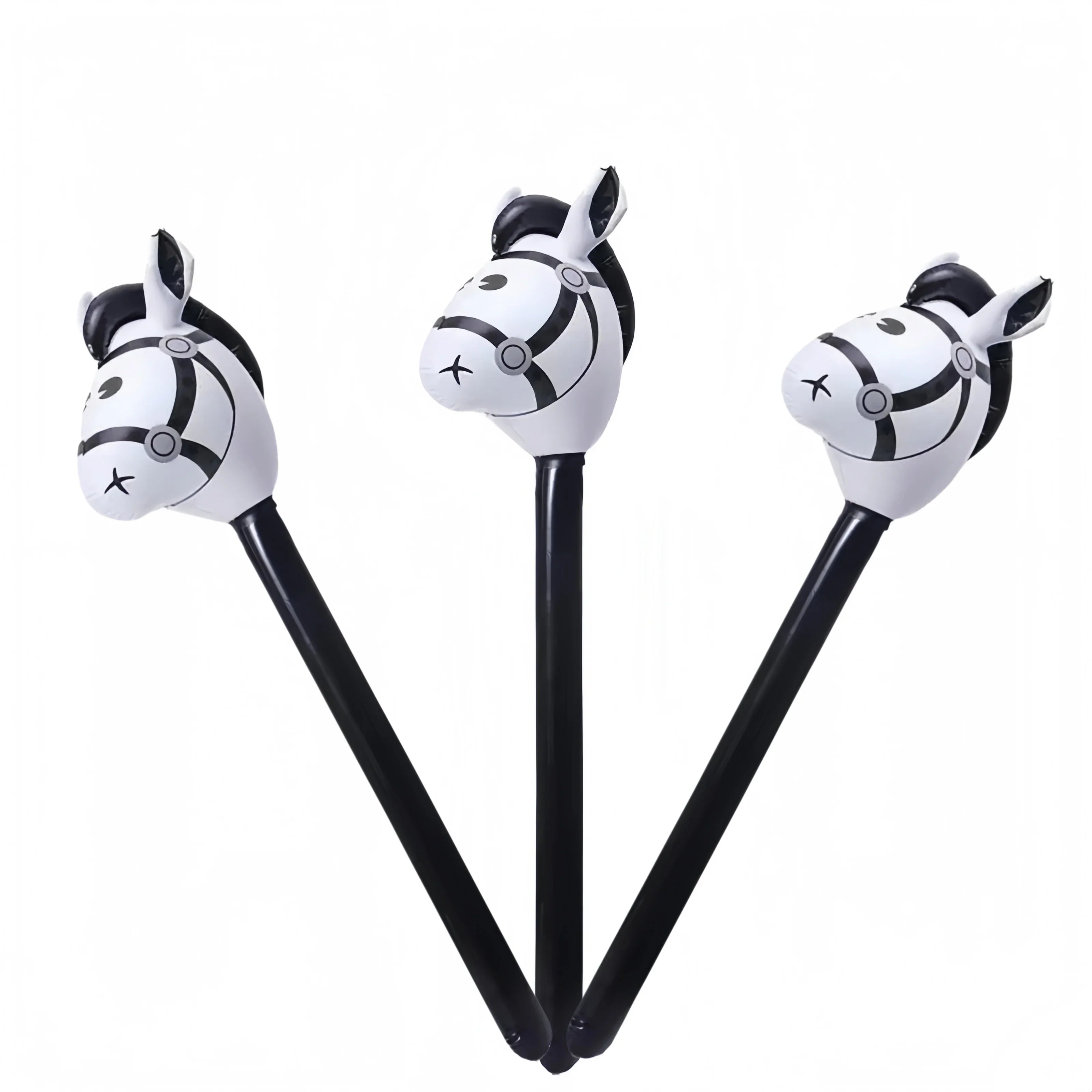 3PCS Inflatable Horsehead Stick, Cute Brown Horsehead Stick, Suitable For Cowboy Themed Birthday Party Decoration