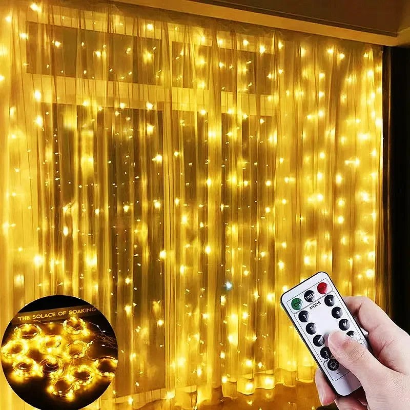 3M LED Curtain Garland Fairy String Lights Christmas Holiday Party Wedding Decoration USB Remote 8 Modes Waterfall Lighting