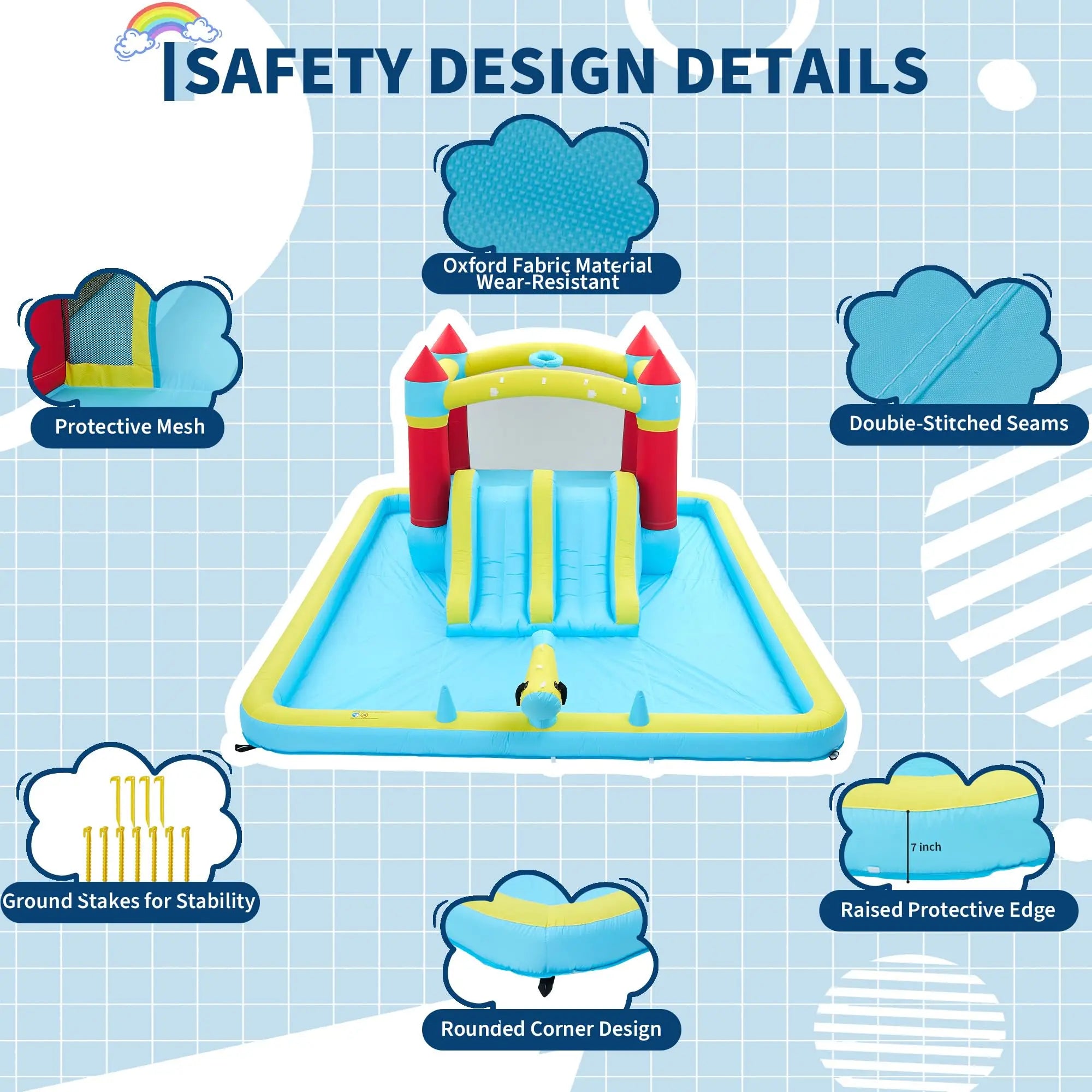 15x11FT Inflatable Bounce House With 450W Blower 7-In-1 Wet Dry Water Slide Kids Jumping Castle For Indoor Outdoor Backyard