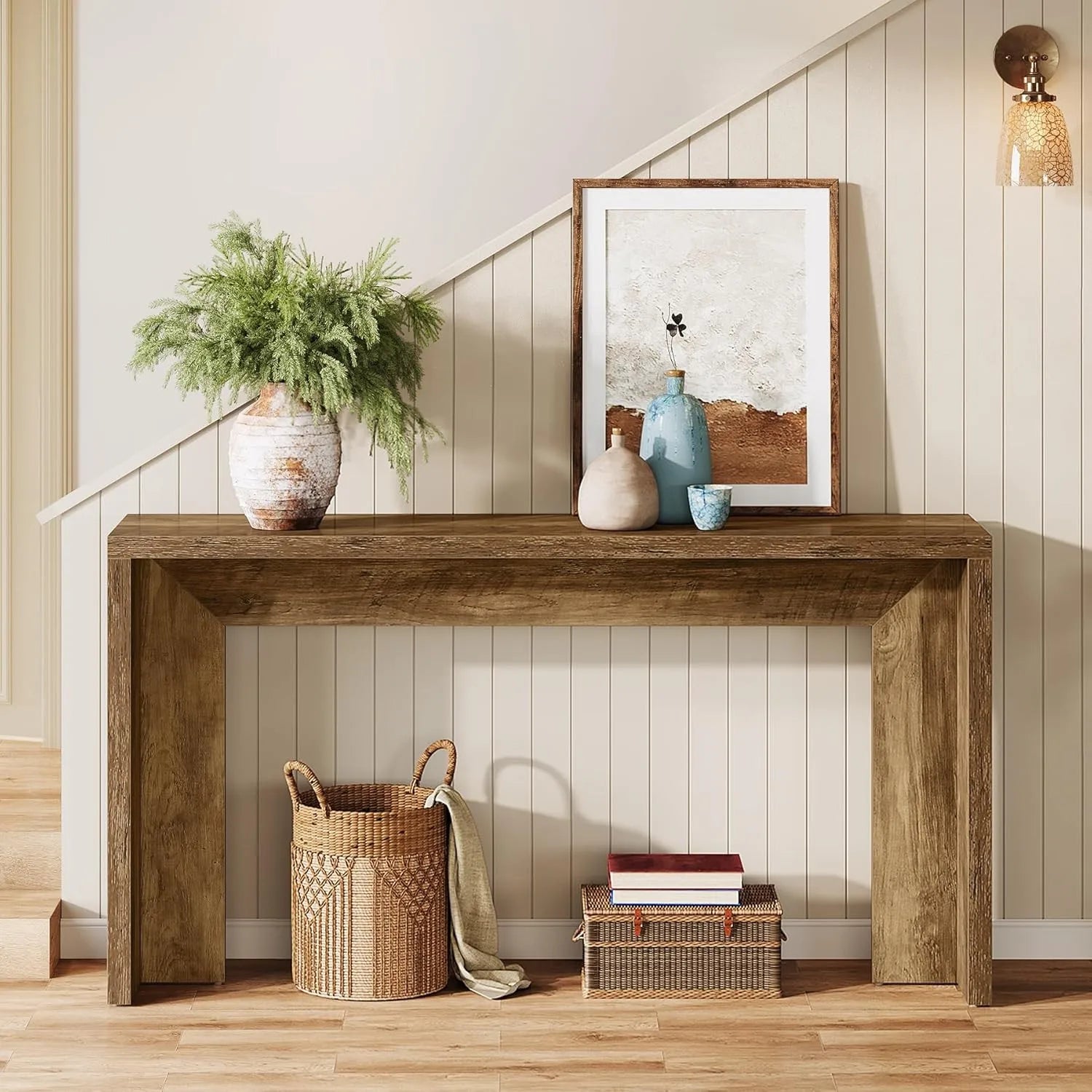 55-Inch Farmhouse Console Table, Wooden Sofa Table with Storage for Entryway