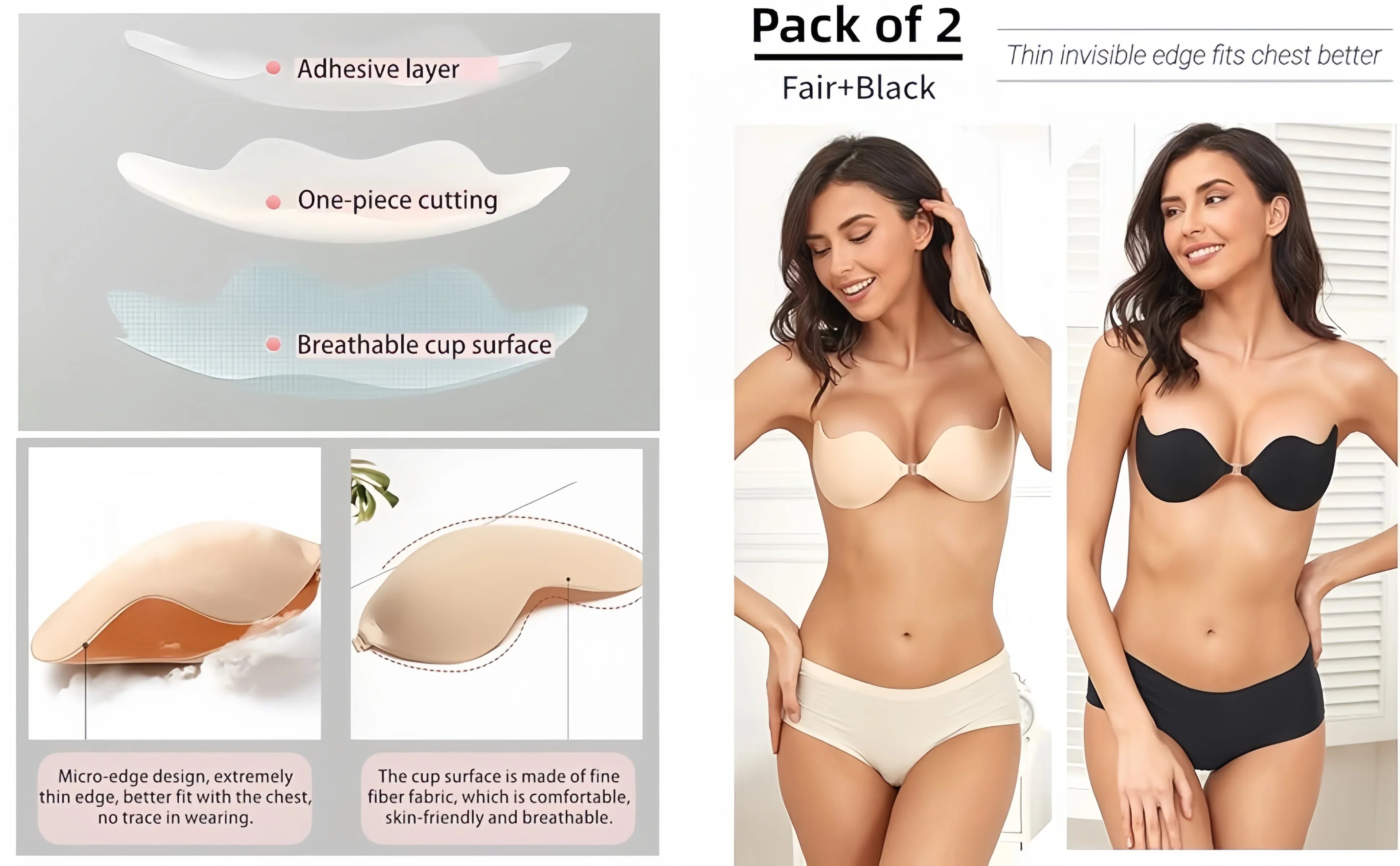 Adhesive bra, breathable adhesive bra, invisible strapless silicone bra, suitable for backless wear