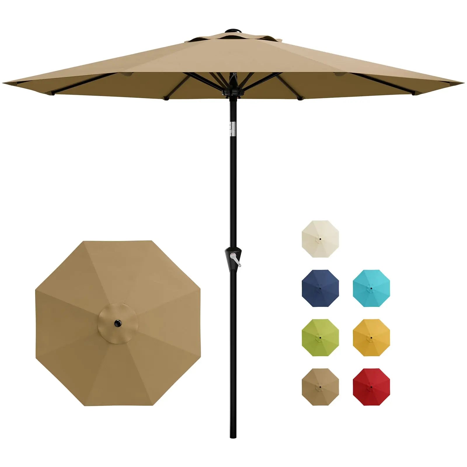 9FT Patio Umbrella With Crank & Tilt, Outdoor Market Umbrella, UV Protection Waterproof For Pool Deck, 8 Ribs Iron Frame