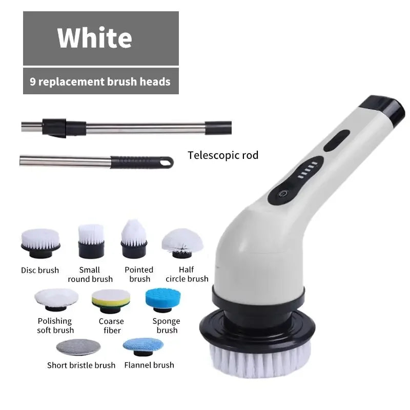 9-in-1 Wireless Rotating Electric Cleaning Brush - Household Multi-scene Scrubber for Bathroom, Kitchen & Toilet Deep Cleaning