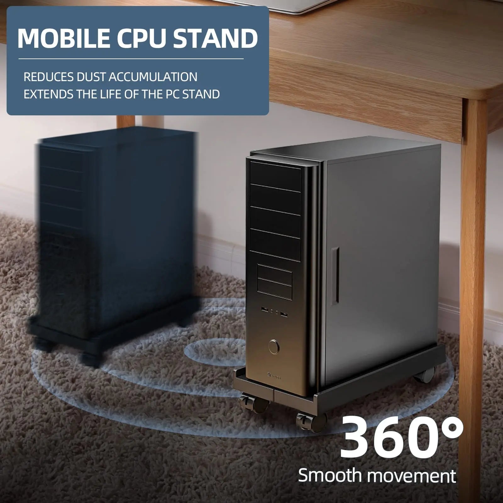 Adjustable Mobile CPU Stand Ventilated Computer Tower Stand PC Tower Stand Fits Most PC Under Desk CPU Holder PC Floor Cart