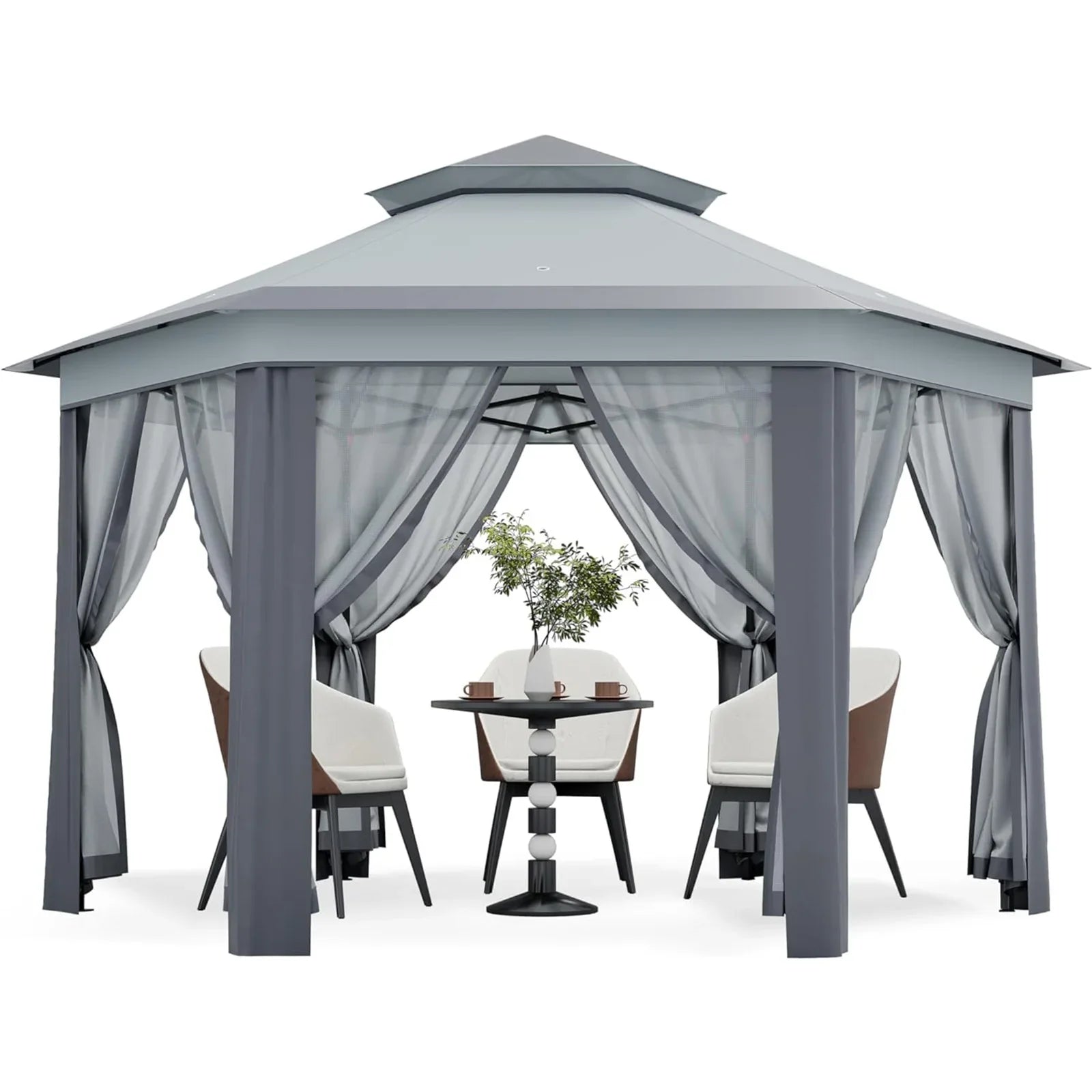 13x13 FT Pop Up Gazebo Outdoor Canopy Tent With Mosquito Netting Double Roof Heavy Duty Shelter For Patio Backyard Garden