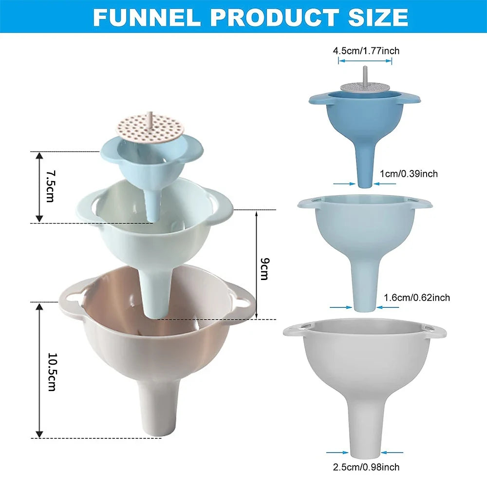 4 in 1 Kitchen Funnels for Filling Bottles Kitchen Funnels with Detachable Strainer Filter BPA-Free Food Grade Oil Funnel