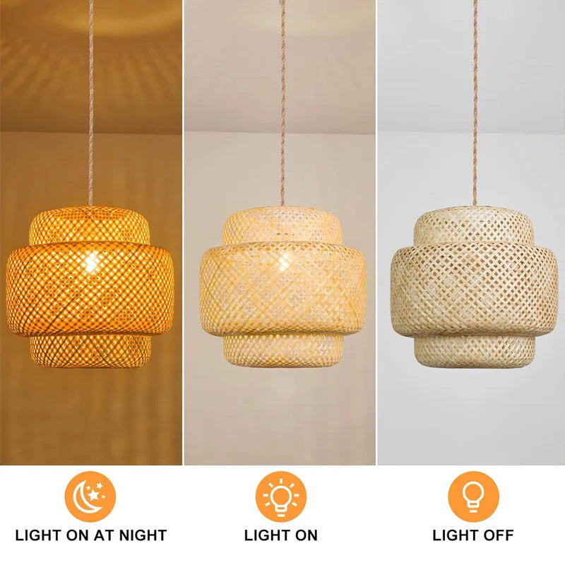 Modern 30cm E27  Bamboo Pendant Light Hand Woven Bamboo Art Chandelier Dining Room Lantern Chandelier Bedroom Dining Room Lamp