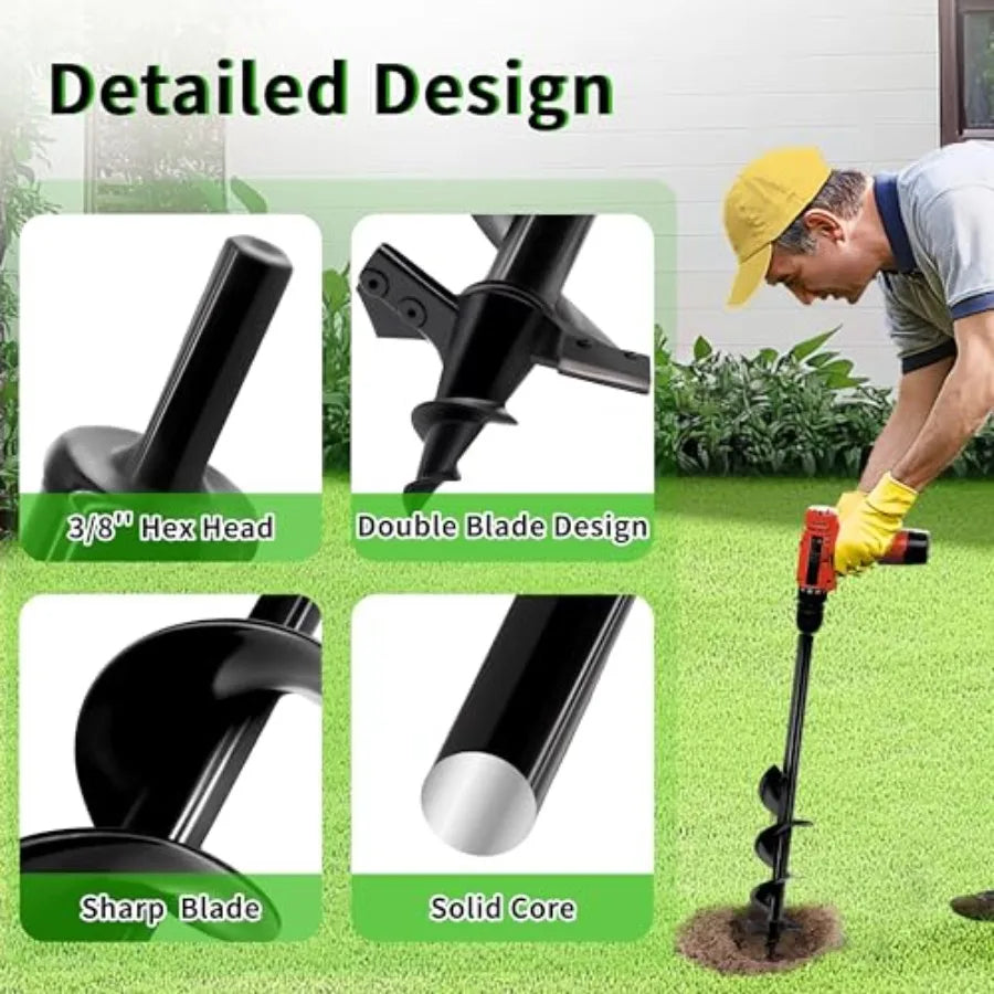 Auger Drill Bit for PlantingDesigned for HardandRocky Soil Heavy-Duty Post Hole Auger with Upgrad Dual-Sharp Blades Tip Garden