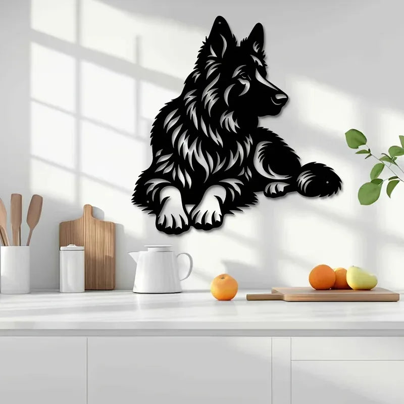 Artistic Metal German Shepherd Wall Art - Iron Silhouette Sculpture, Ideal for Outdoor Garden & Indoor Living Room Decor