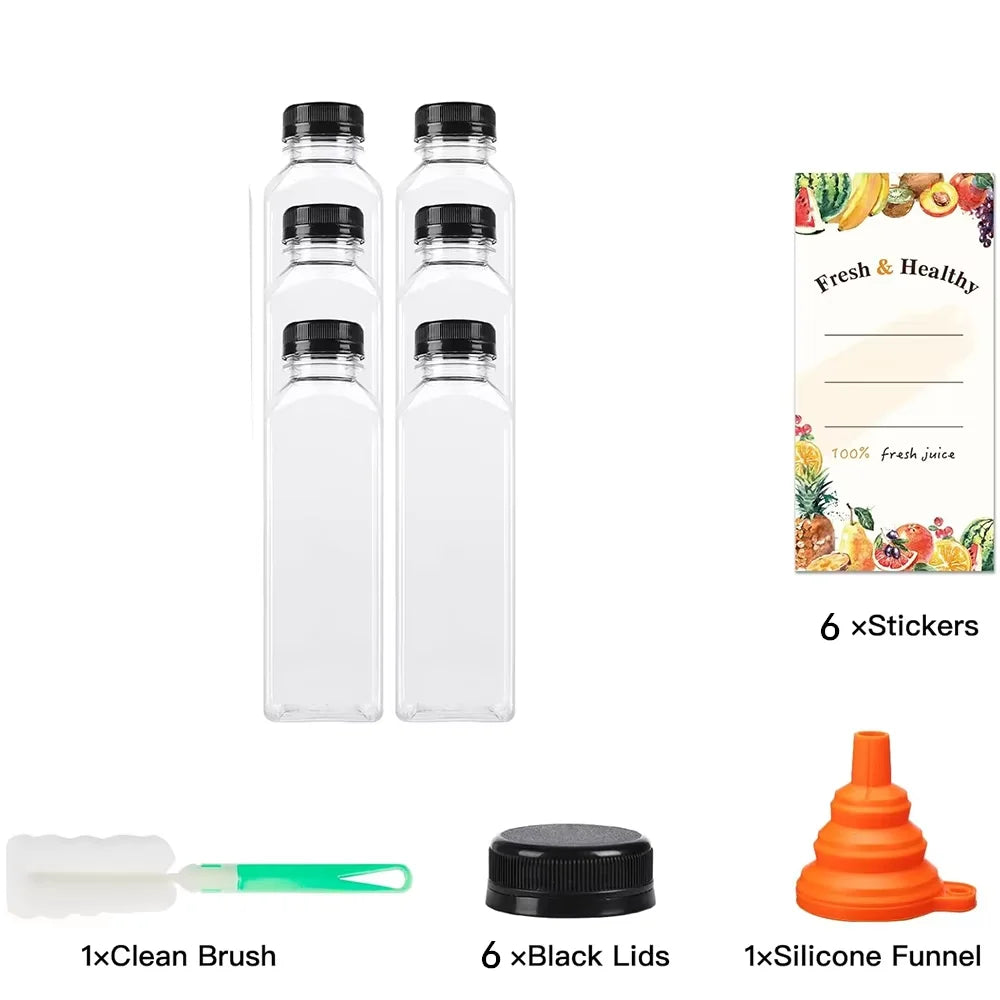 500ML Juice Bottles with Caps Clear Empty Reusable Bottles with Brush Funnel and Labels for Smoothies and Other Beverages YY177